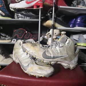 🔥 Nike Men's Alpha Huarache White Gray and Yellow Athletic Cleats Size 13